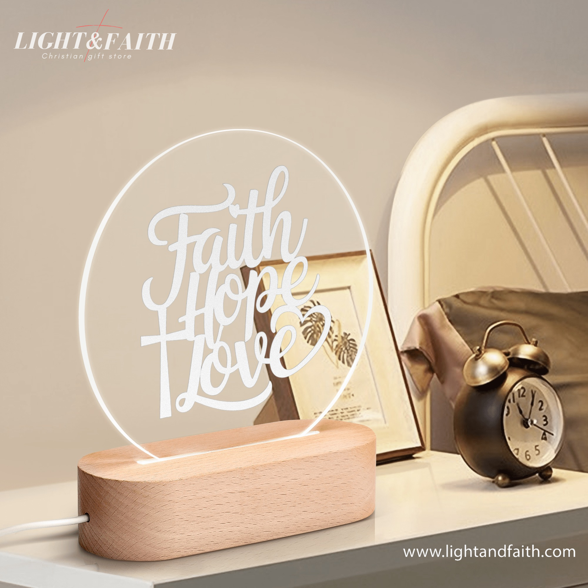 Faith, Hope, Love LED Light, Christian Bible Verse Lamp, Christian Home Decor, Faith Based Decor, Religious LED Light. NLLAF24